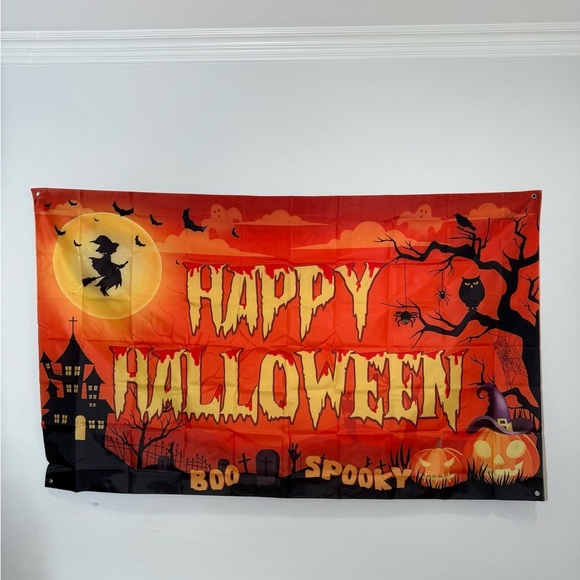 Halloween Wall Banner - Spooky Orange and Black Decor - Picture 2 of 2